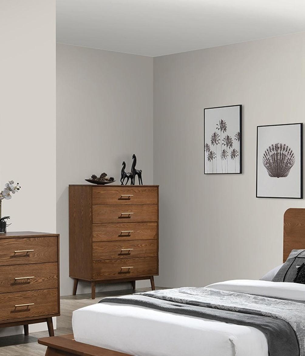 Walnut Chest of Drawers - 5-Drawer Solid Wood Storage.