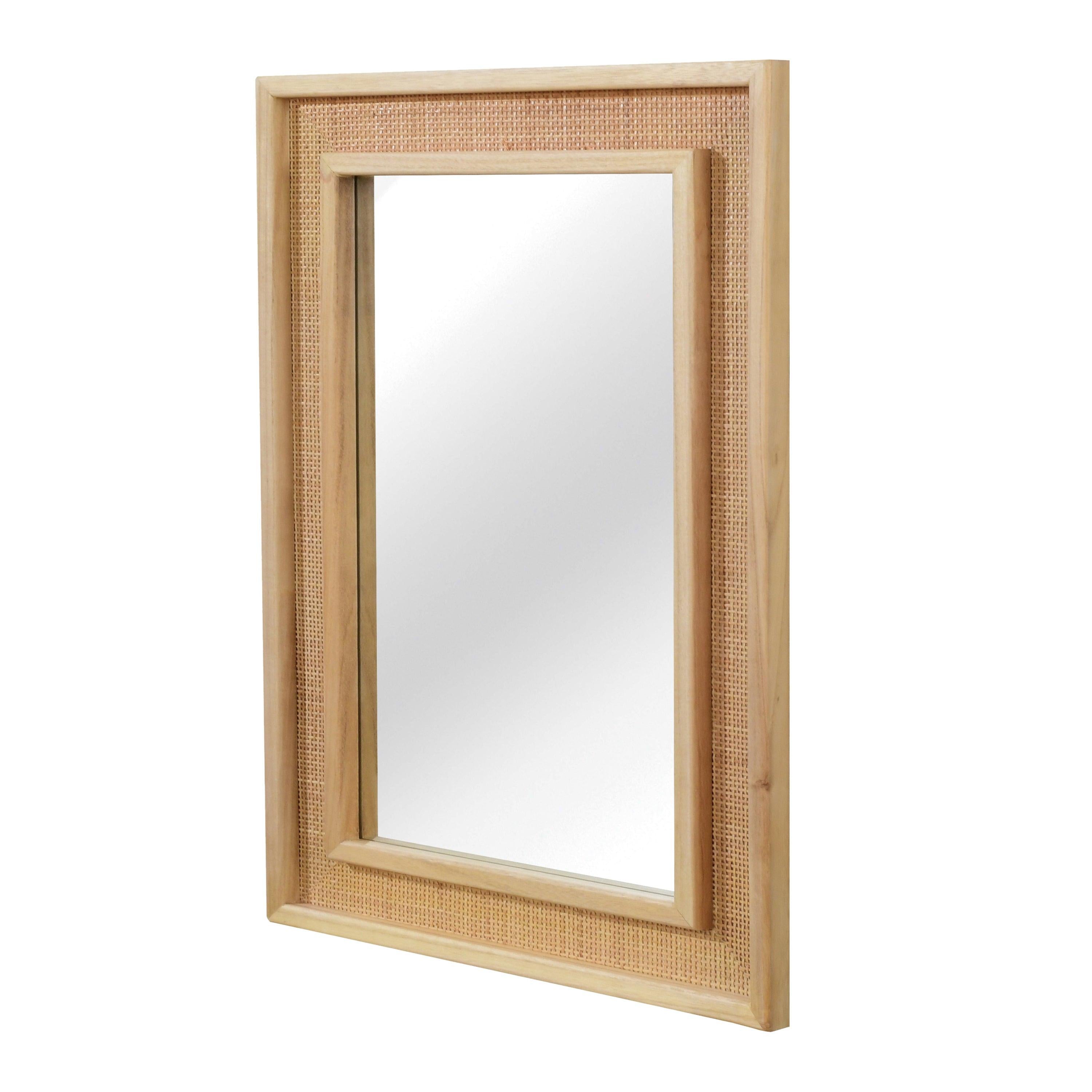 Rattan Solid Wood Frame Mirror for Home Decor.