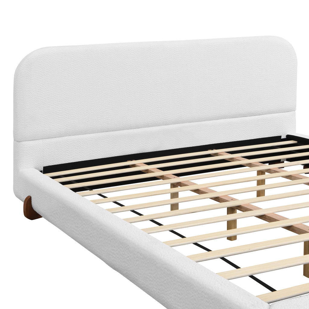 California King White Fabric Upholstered Bed Frame.