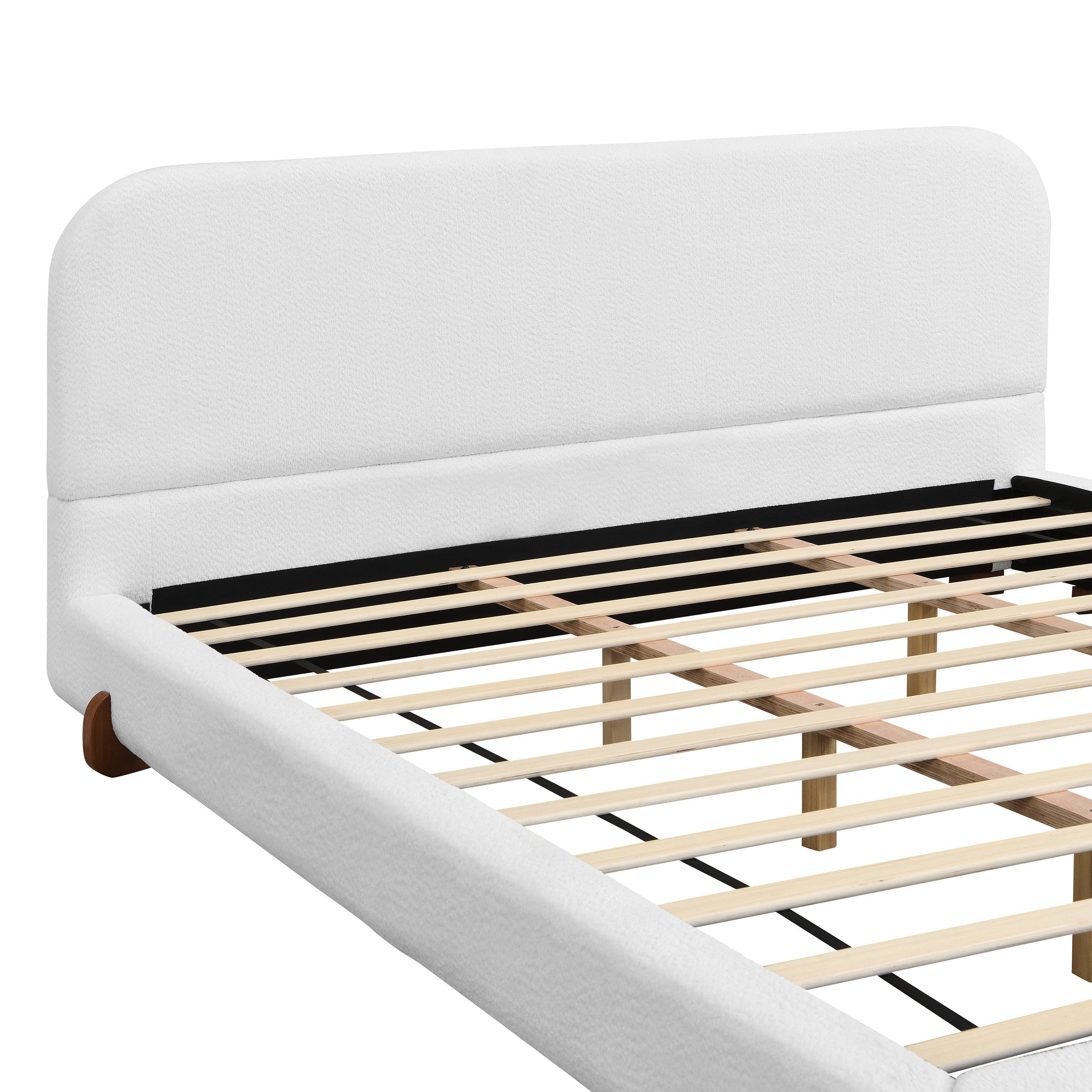 California King White Fabric Upholstered Bed Frame.