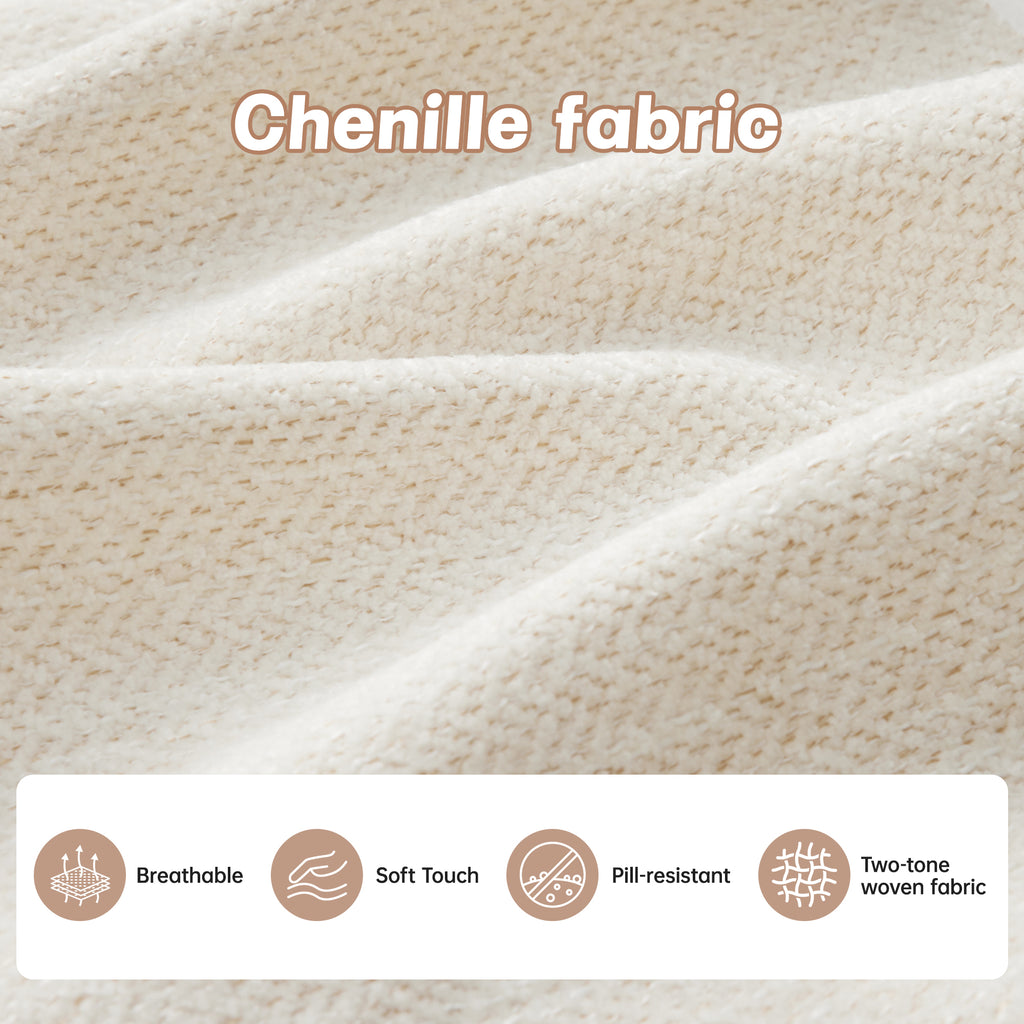 Close-up of breathable, pill-resistant chenille fabric with soft texture and two-tone woven design, ideal for modular L-shaped sofas.