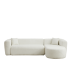 Isolated front view of 109.4' modular sectional sofa in beige chenille fabric on black background, showcasing its sleek silhouette.