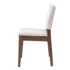 Side profile of a modern upholstered dining chair with walnut wood frame, part of the Modern Dining Set - Chairs & Table Walnut Finish.