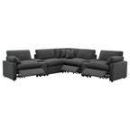 Modular Power Reclining Sectional in Dark Grey Fabric.