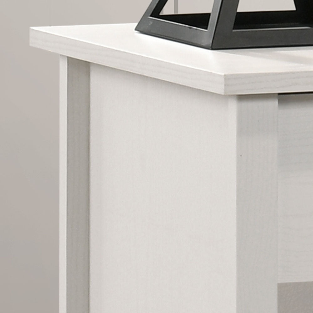 Close-up of Celeste Nightstand top corner showing smooth white finish. Modern design with durable construction.