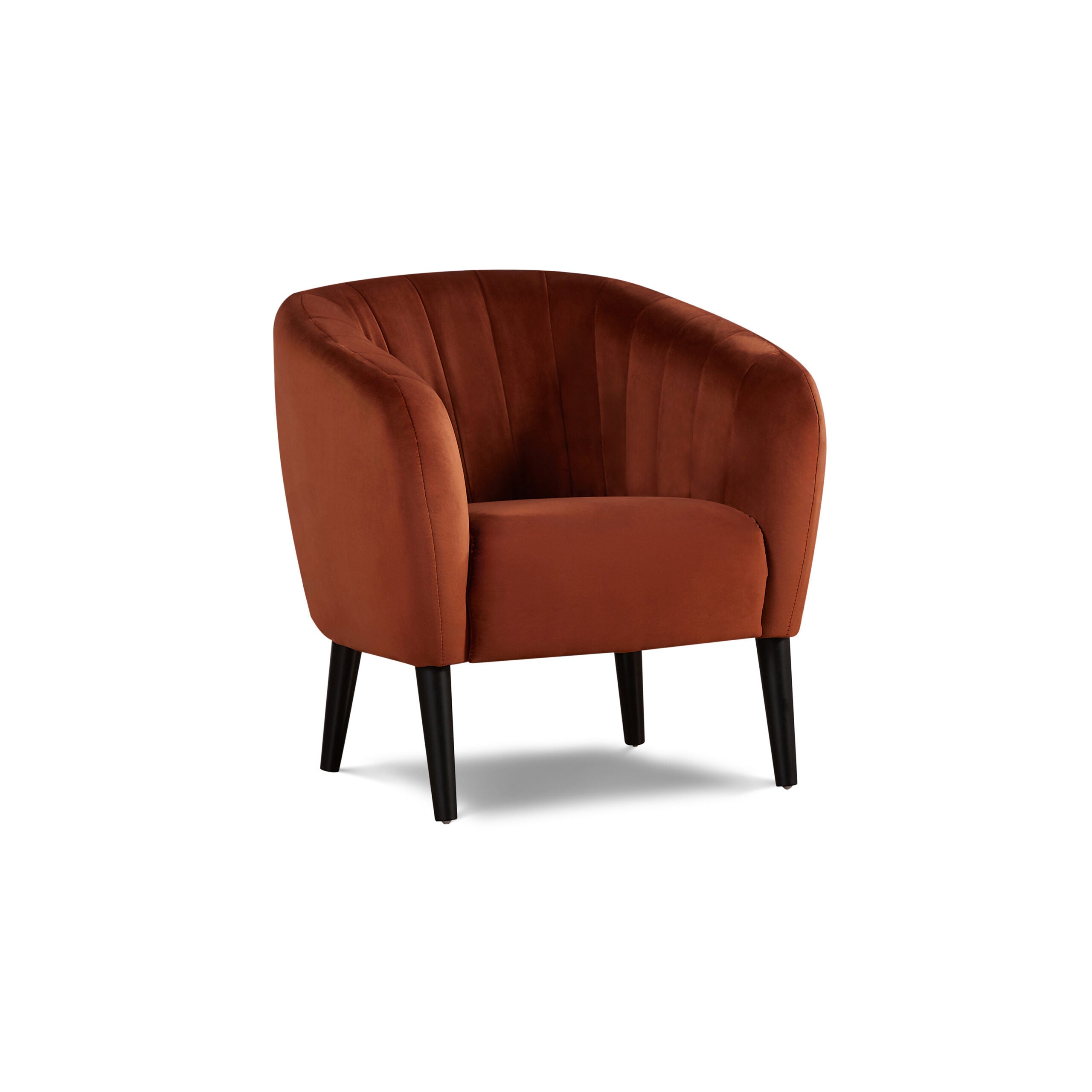 Burnt Orange Barrel Accent Chair with Dark Wood Legs