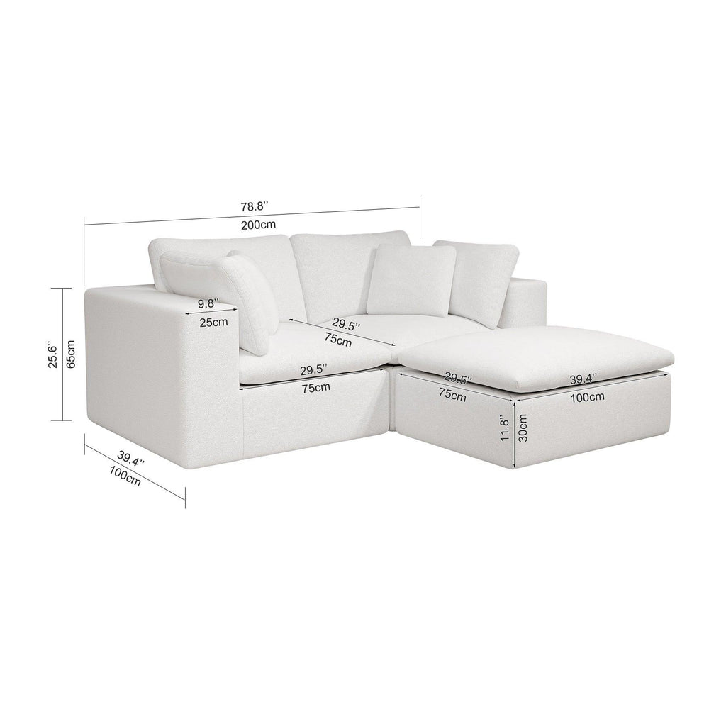 Modular Sectional Sofa - Plush Corduroy Fabric White.