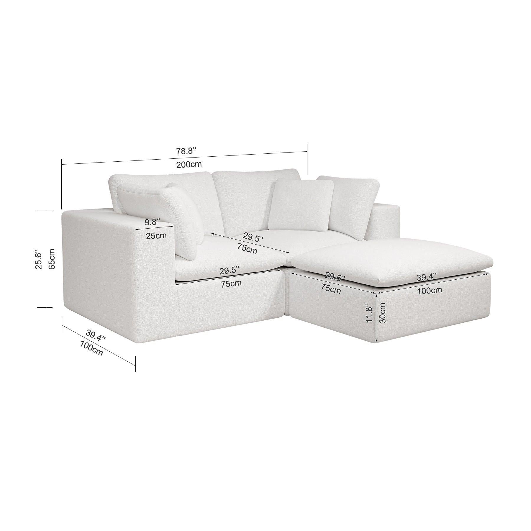 Modular Sectional Sofa - Plush Corduroy Fabric White.