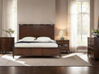 Queen Size Dark Cherry Bed Frame with Gold-Capped Legs.