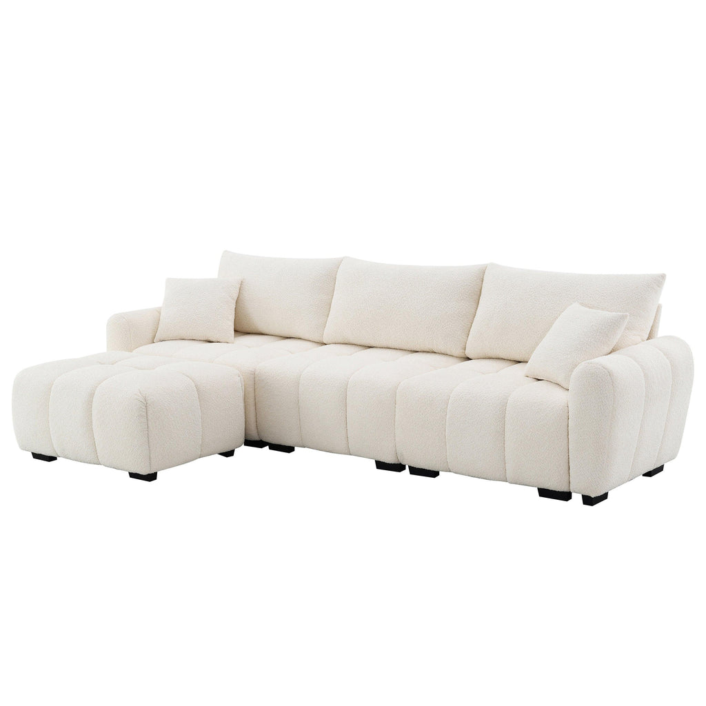 Modular Sectional Sofa with Movable Ottoman & Boucle Fabric.