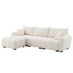 Modular Sectional Sofa with Movable Ottoman & Boucle Fabric.