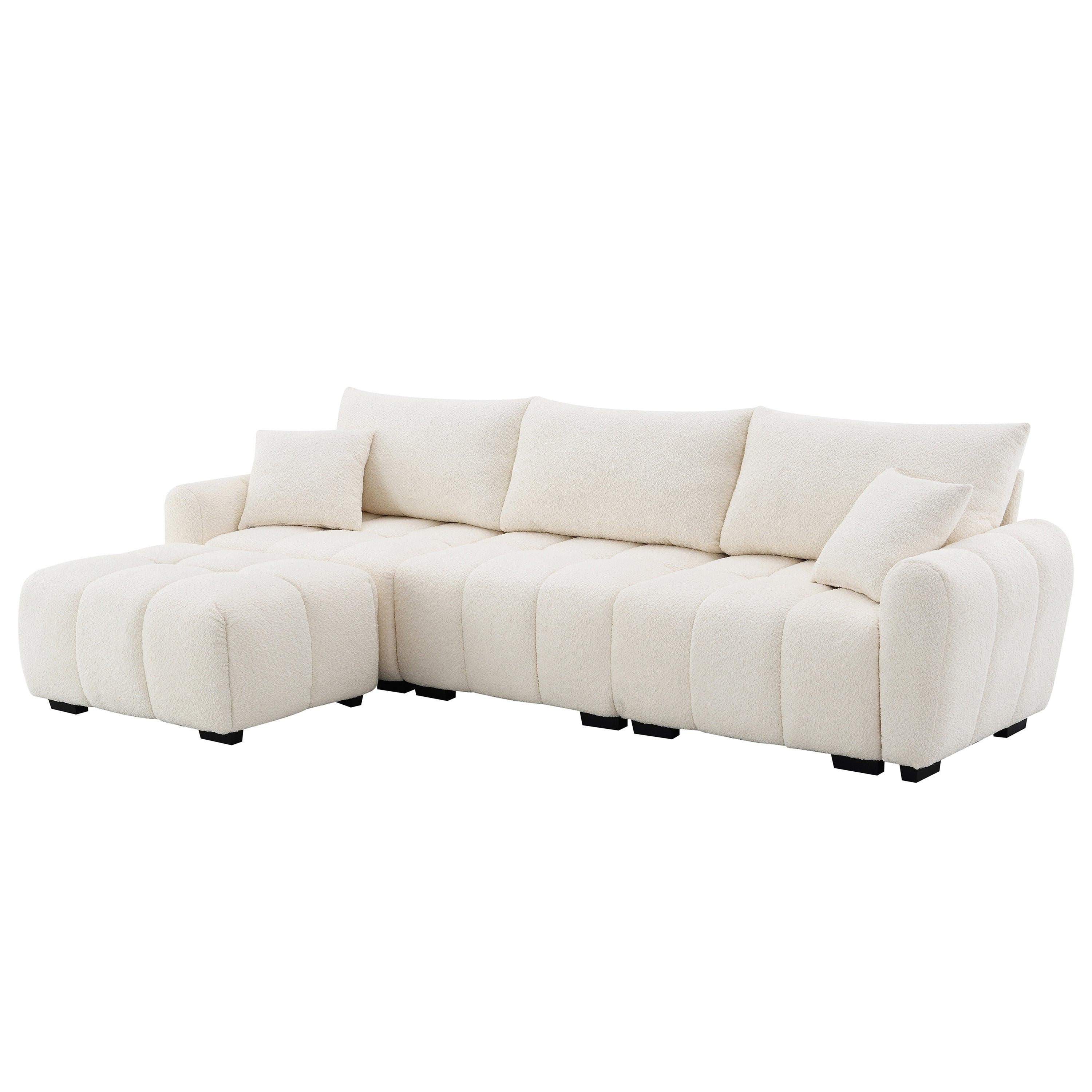 Modular Sectional Sofa with Movable Ottoman & Boucle Fabric.