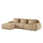 Angled view of L-Shaped Modular Sectional Sofa - Light Camel with left-side chaise, highlighting its flexible modular layout.