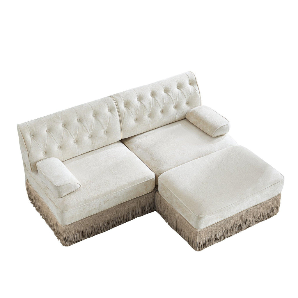 Modular Chesterfield Style Sofa with Tassel Skirt.