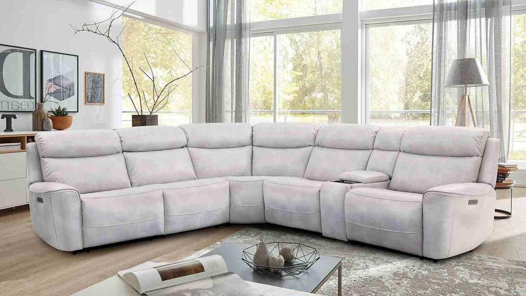 Power Reclining Sectional Sofa with Console & Wedge Chairs.