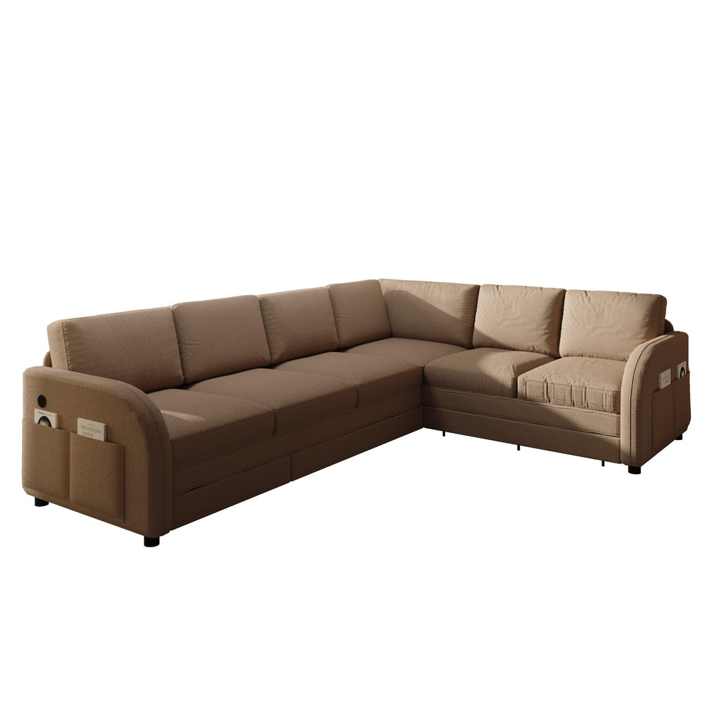 L-Shaped Sofa Couch with Pull-Out Bed for Modern Living.