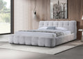 Chenille Queen Bed - Gray Wood Frame.