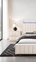 Beige Full Size Bed Set with Nightstands for Bedroom.