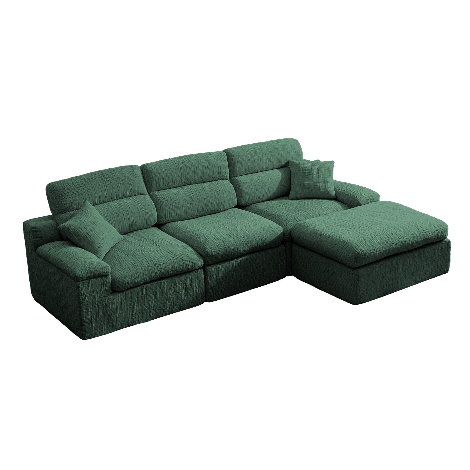 110-Inch Dark Green Chenille L-Shaped Corner Chaise Sofa