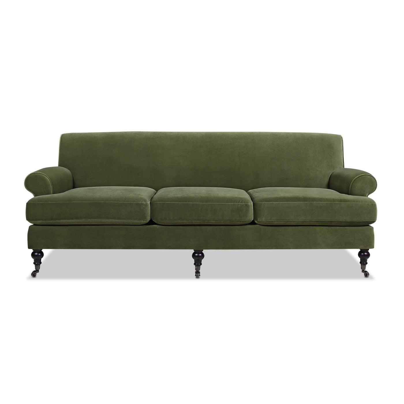 Alana Lawson Olive Green Velvet Sofa for Living Room.