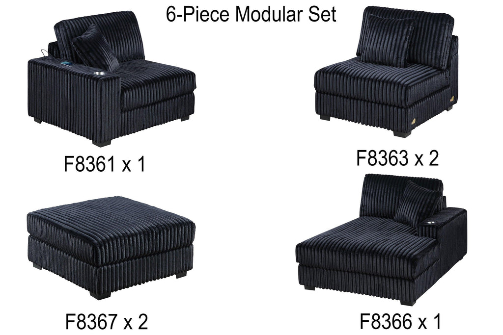 6-PC Modular Sectional Sofa Set with USB Cup Holder.