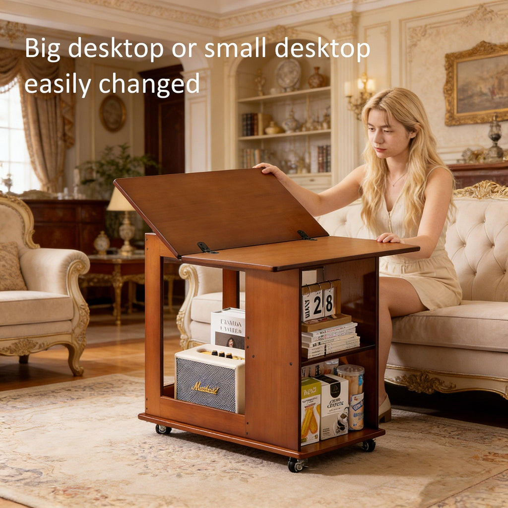 Bamboo Folding Edge Table with Movable Storage.