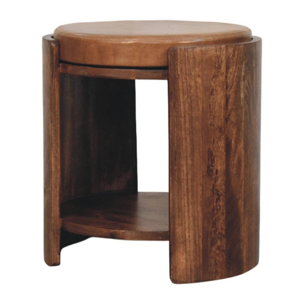 Savoy Leather Stool - Artisan Crafted Solid Wood.