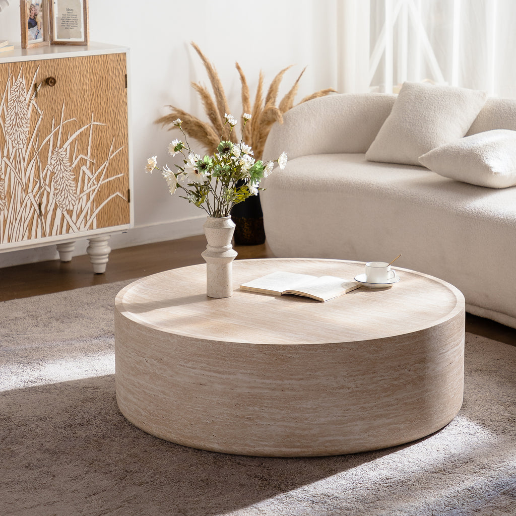 39-Inch Round Mars Pattern Amber Coffee Table in Lacquered MDF