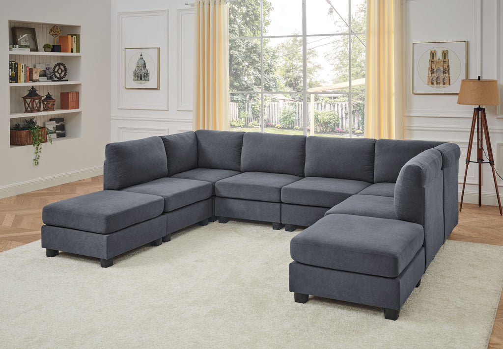 Dark Gray Polyester 8-Seater Modular Sectional with Plastic Legs