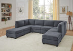 Dark Gray Polyester 8-Seater Modular Sectional with Plastic Legs