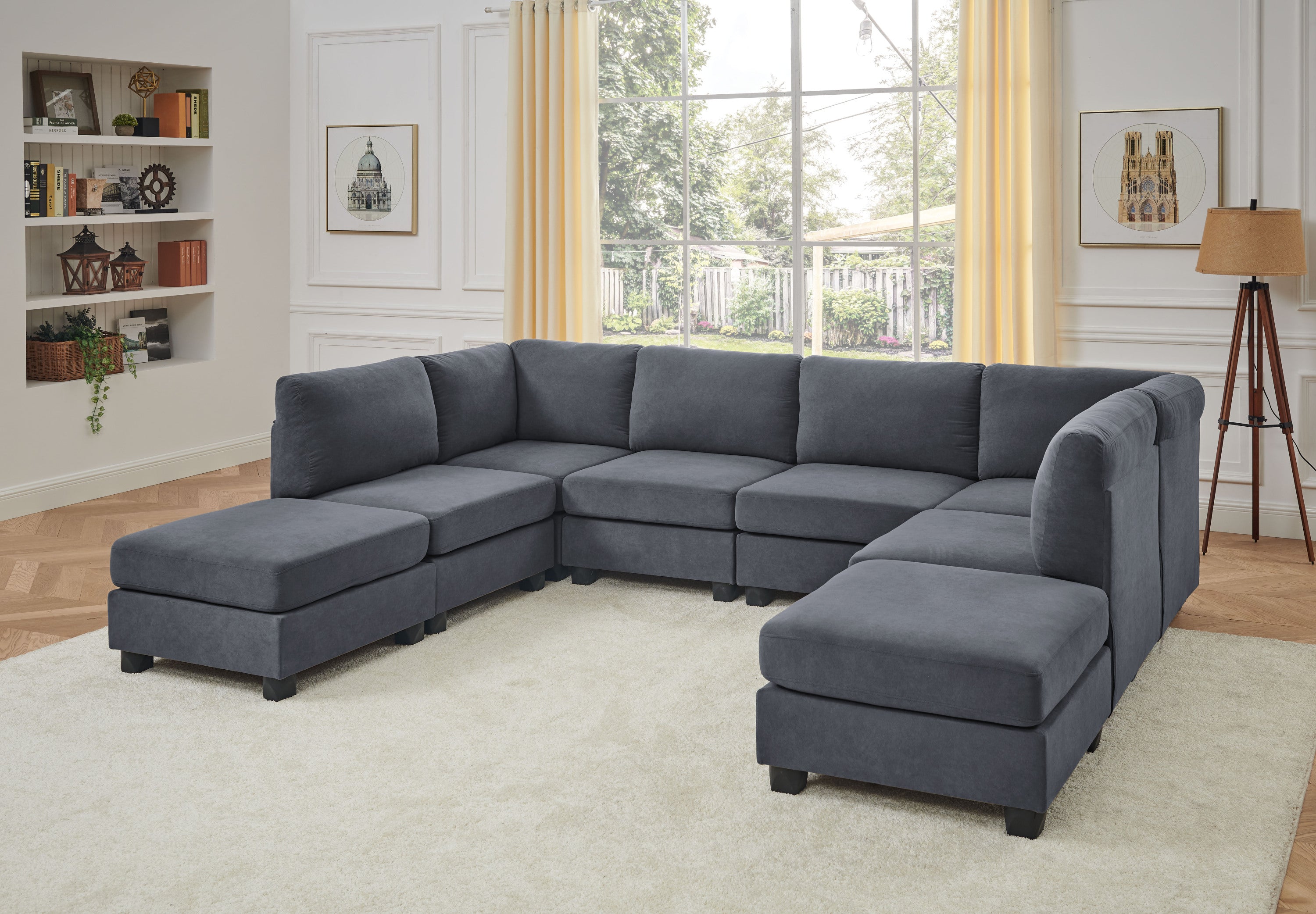 Dark Gray Polyester 8-Seater Modular Sectional with Plastic Legs