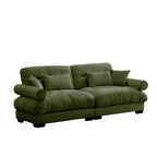 Olive Green Velvet Two-Seater Sofa with Round Bolster Armrests
