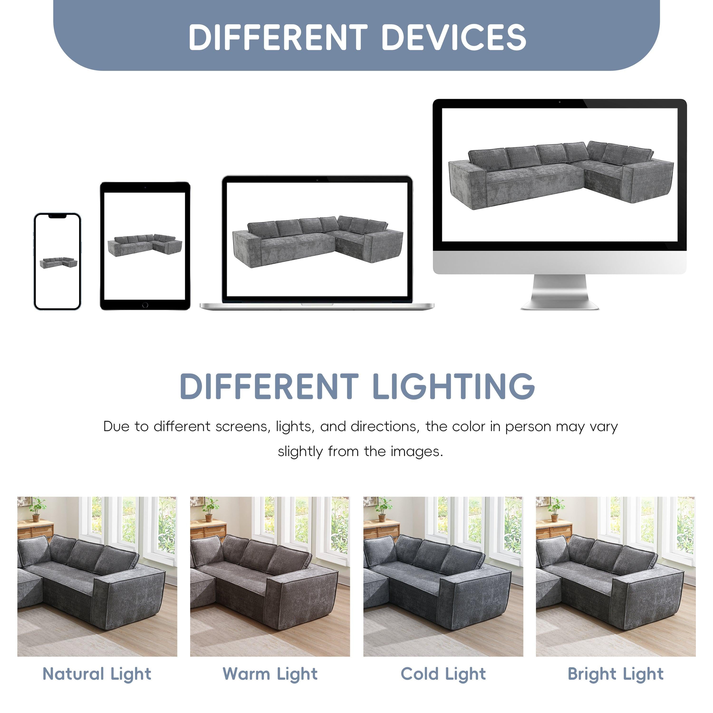Modular Chenille Sectional Sofa, 6-Seater L-Shaped Set.