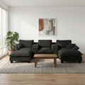 Modern Black Chenille U-Shape Modular Cloud Couch with Storage