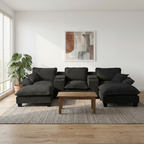 Modern Black Chenille U-Shape Modular Cloud Couch with Storage