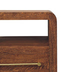 Solid Wood Curved Edge Bedside,Brown,1-Drawer,1-Shelf
