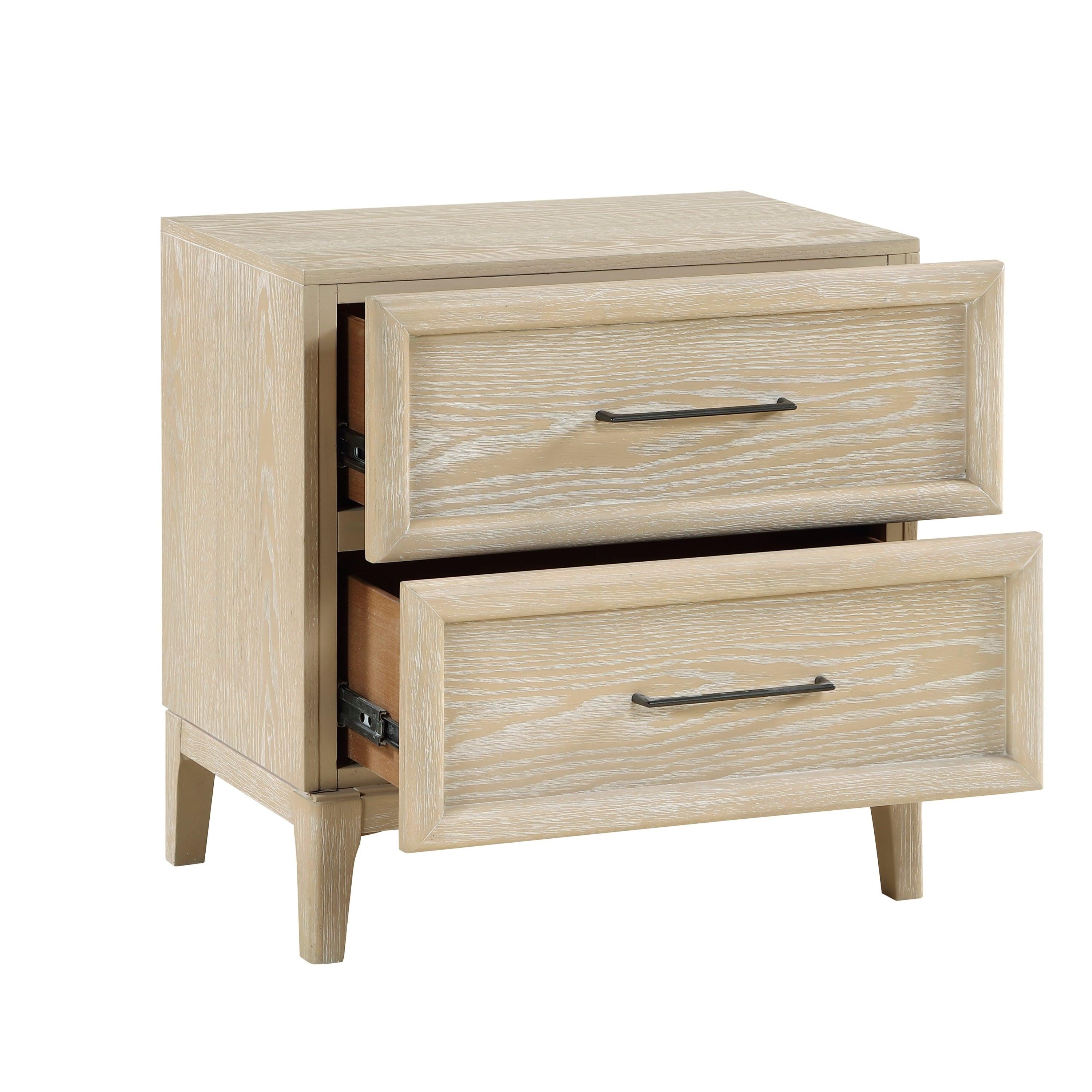 Light Brown Nightstand with 2 Drawers for Bedroom.