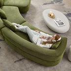155.91 inch Curved Green Sectional Sofa with 5 Pillows.