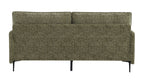 Back view of Dalton Green Fabric Sofa - Compressed Cushion with green chenille fabric and sleek black metal legs.