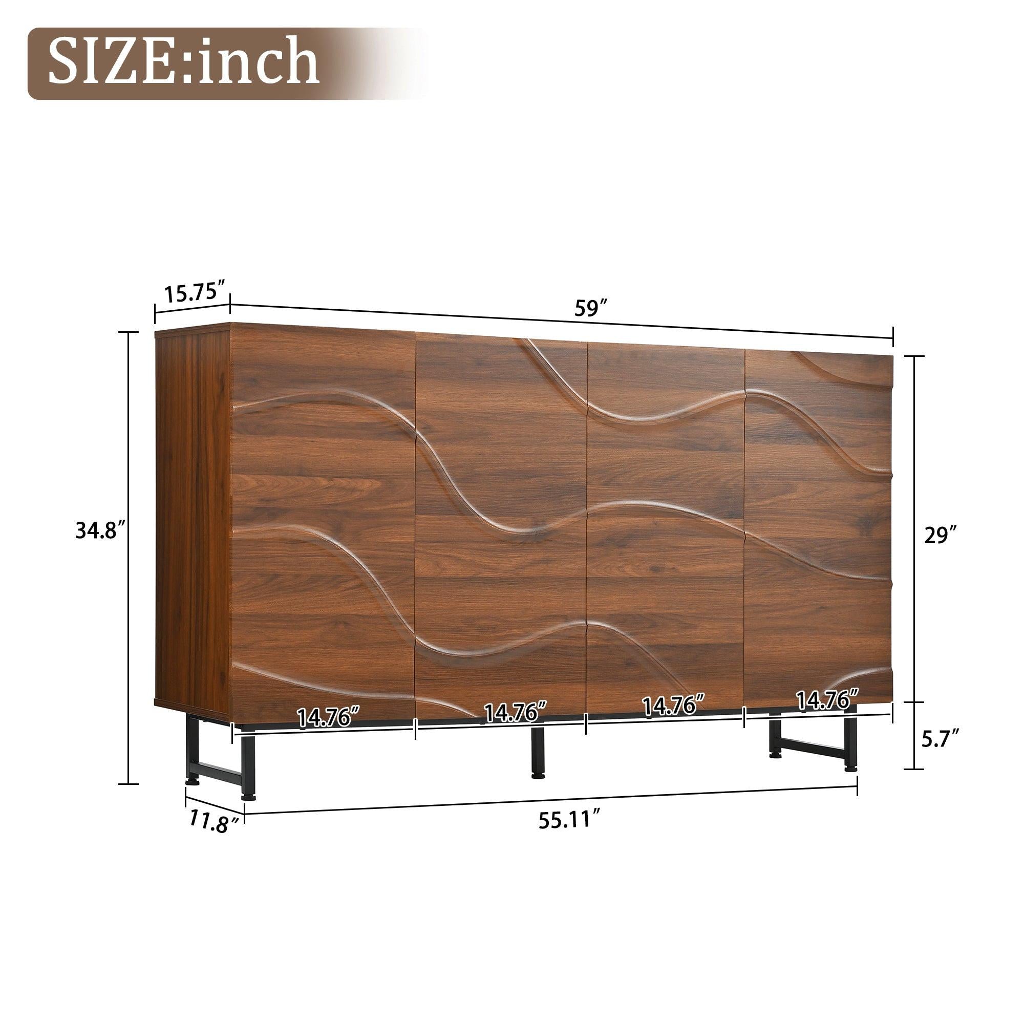 Wood Sideboard with Wave Design & Storage.