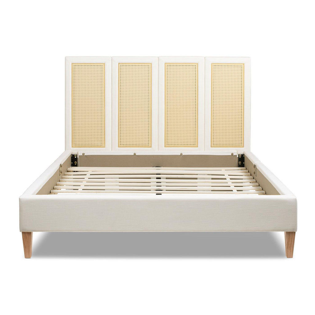 Upholstered Cane Bed Queen - Antique White Platform Bed.
