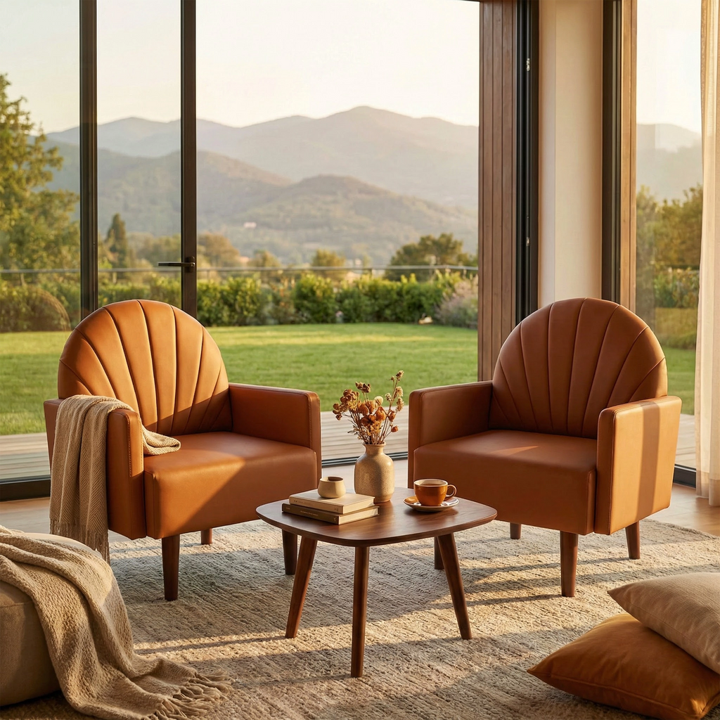 Shell-Shaped Armchair with PU Leather Upholstery.