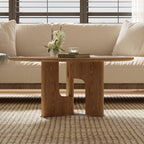 Round Rustic Ash Wood Coffee Table for Small Living Rooms.