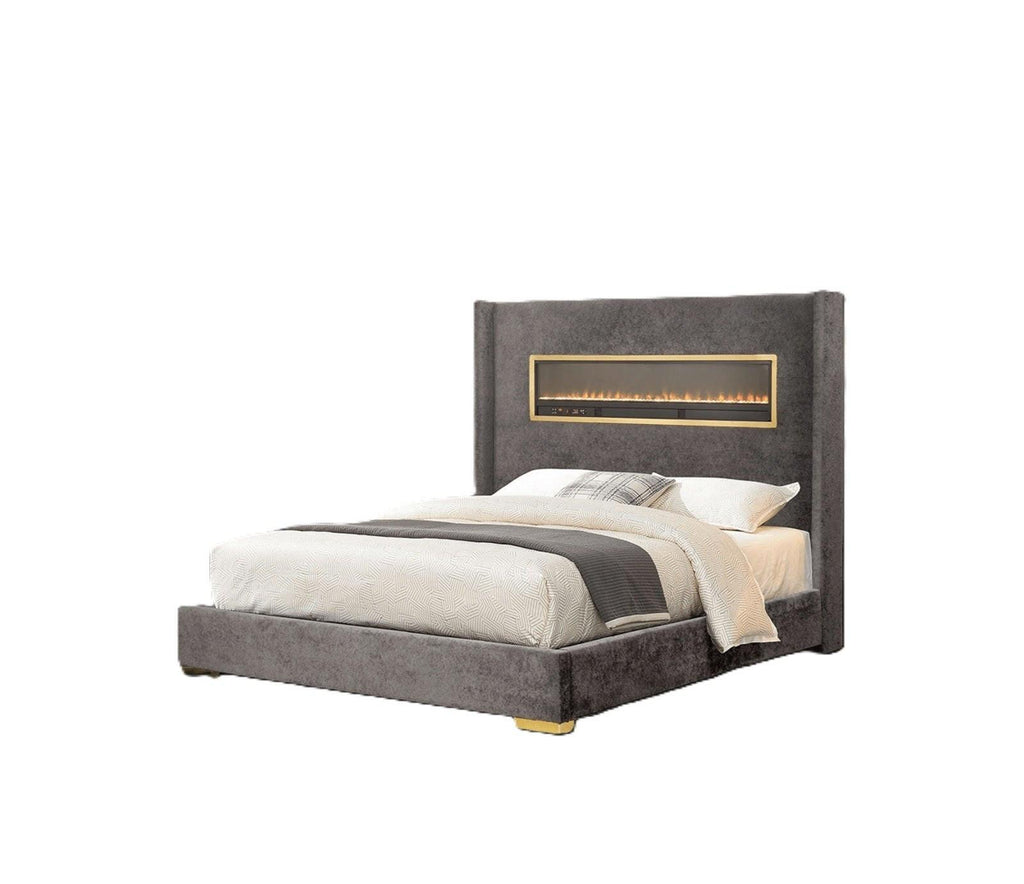 Gray Queen Size Upholstered Bed - Contemporary Style Furniture.