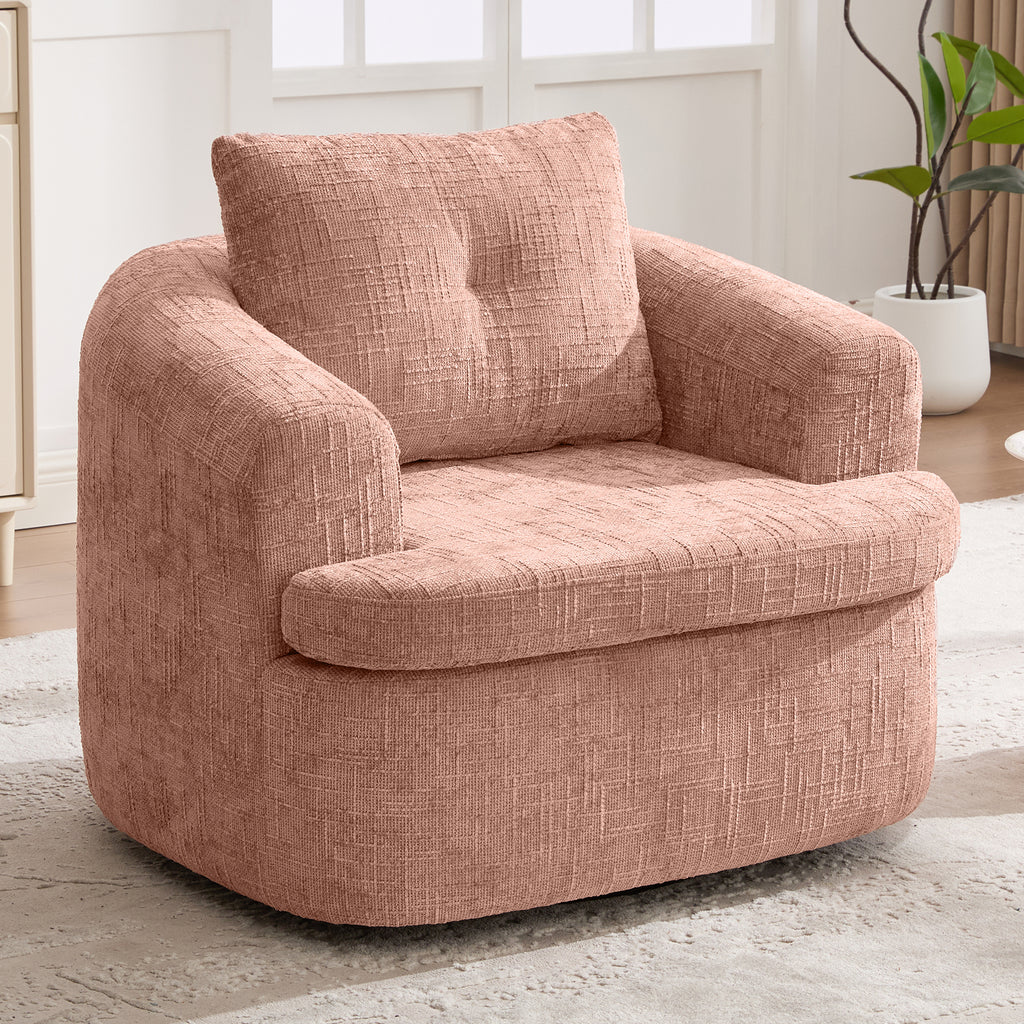 Modern Pink Swivel Barrel Chair with 360° Rotation and Dual-Layer Cushion for Living Room, Bedroom, Office, 36.6' Round Accent Chair in Chenille