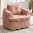 Modern Pink Swivel Barrel Chair with 360° Rotation and Dual-Layer Cushion for Living Room, Bedroom, Office, 36.6' Round Accent Chair in Chenille