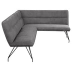 L-Shaped Dining Bench with Grey Upholstery and Retro Design.