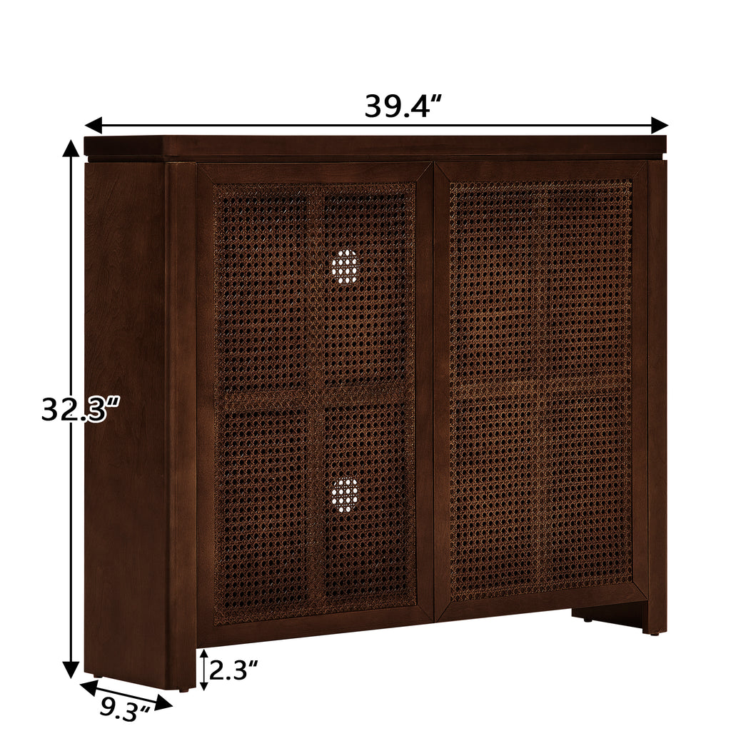 Dimensions of Mid Century Rattan Sideboard Cabinet: 39.4 inches wide, 32.3 inches high, and 9.3 inches deep.
