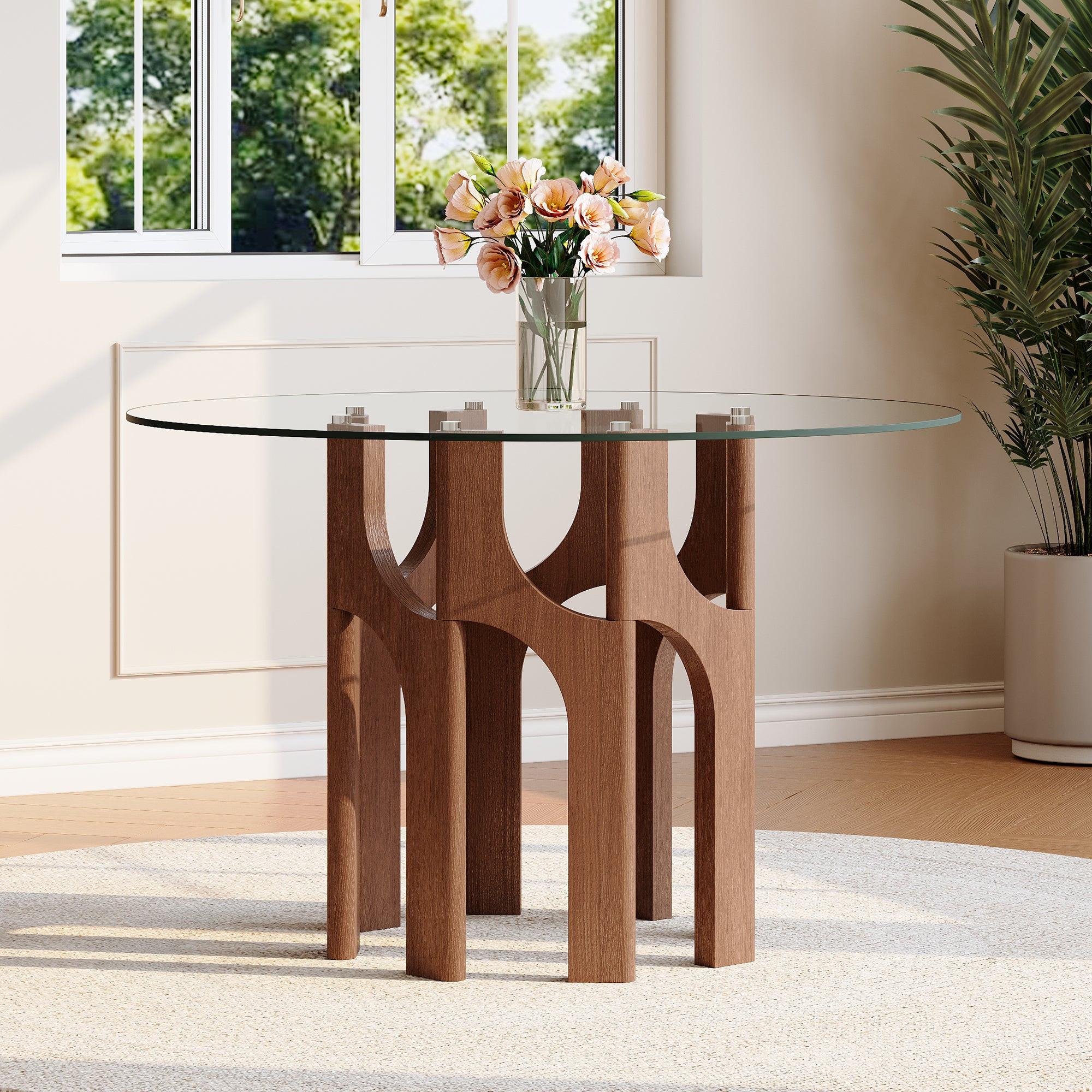 Mid-Century Modern Glass Dining Table for Small Spaces.