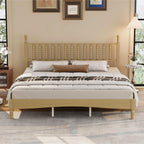 King Size Wood Platform Bed Featuring a Gourd Shaped Headboard.